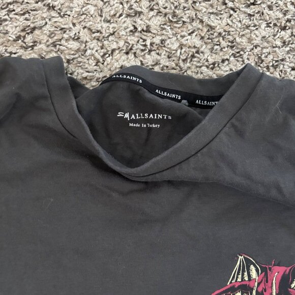 Allsaints Black Dragon Graphic T-Shirt With Front & Back Print S - Picture 5 of 7